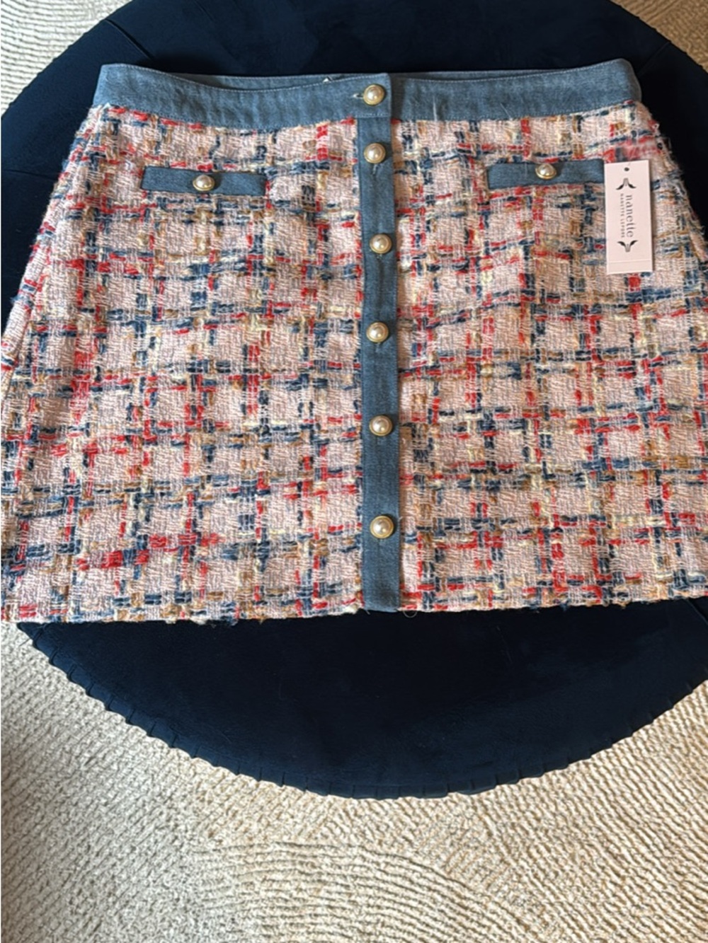 Nanette Lepore Multicolor Tweed Mini Skirt with Pearl Buttons
